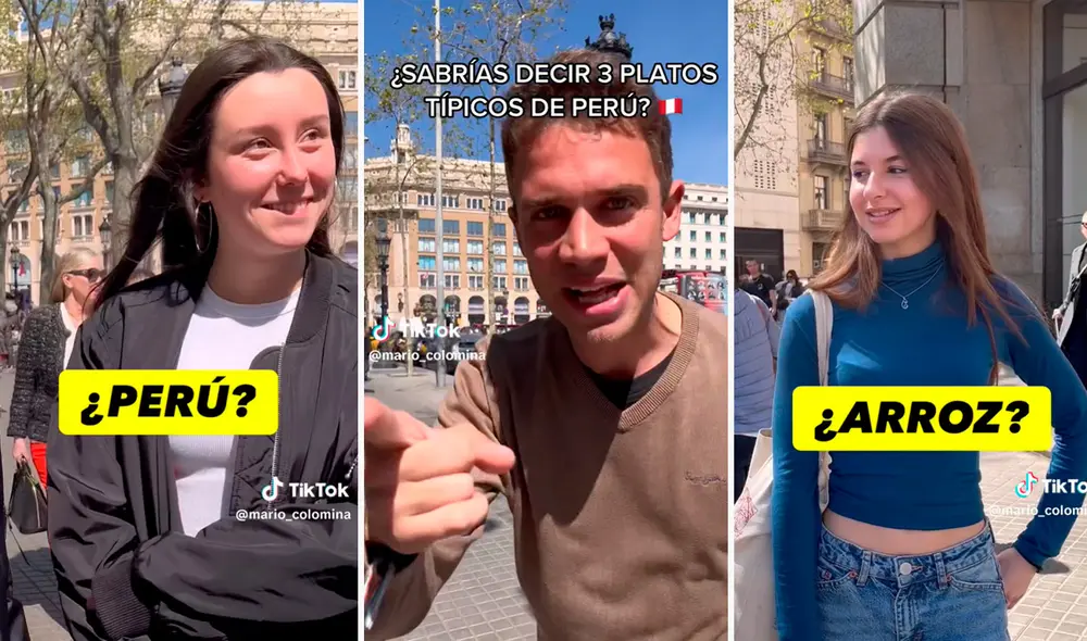Retó a las personas a que digan tres platos típicos peruanos, pero nadie lo logró. Foto: composición LR / captura de TikTok / @mariocolomina