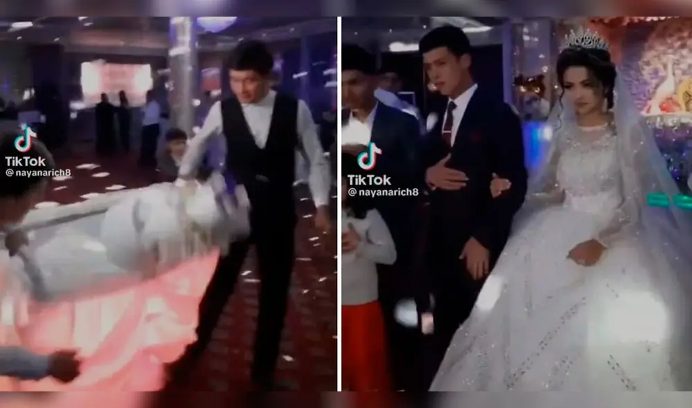 En plena celebración de bodas, la torta de boda se cae. Foto: composición LR/captura de TikTok