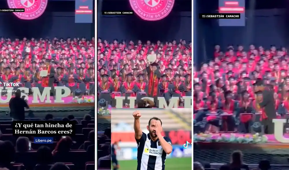 El popular gesto del pirata Hernán Barcos llegó hasta la casa de estudios. Foto: composición LR / capturas de TikTok / @liberoperu El popular gesto del pirata Hernán Barcos llegó hasta la casa de estudios. Foto: composición LR / capturas de TikTok / @liberoperu