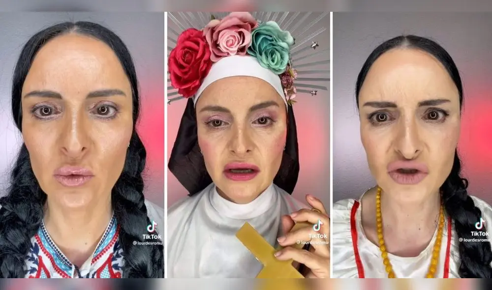Micaela Bastidas, Santa Rosa de Lima y María Parado de Bellido son algunas de las mujeres que la española interpreta. Foto: composición LR/ captura de TikTok