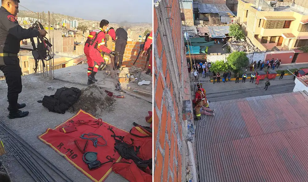 Los bomberos y policías rescataron a la madre de familia. Foto: composición de Álvaro Lozano/ Leonela Aquino/ La República