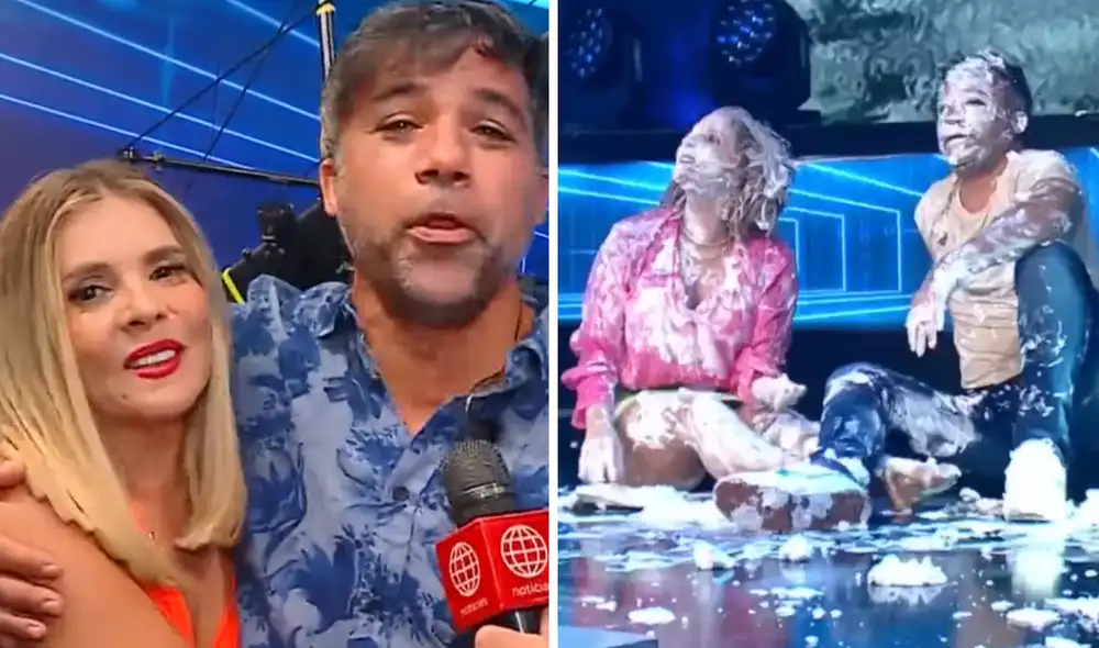 Los también actores Johanna San Miguel y Renzo Schuller terminan irreconocibles. Foto: composición LR/ YouTube/ América Televisión - Video: América Televisión