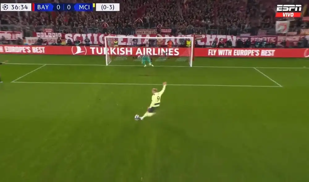 Halland se falló el 1-0 para Manchester City ante Bayern Múnich. Foto: captura/ESPN Halland se falló el 1-0 para Manchester City ante Bayern Múnich. Foto: captura/ESPN