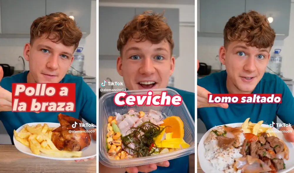 El joven extranjero quedó fascinado con la diversidad culinaria del Perú. Foto: composición LR / capturas de TikTok / @alemancito09