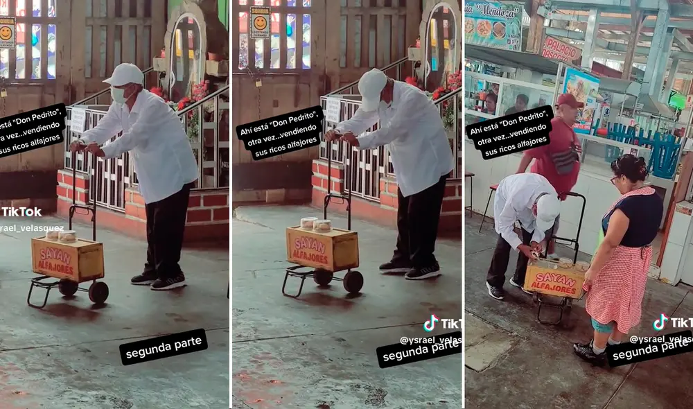 Su nombre es Pedro y se levanta temprano para vender sus alfajores en Huacho. Foto: composición LR / capturas de TikTok / @ysraelvelasquez