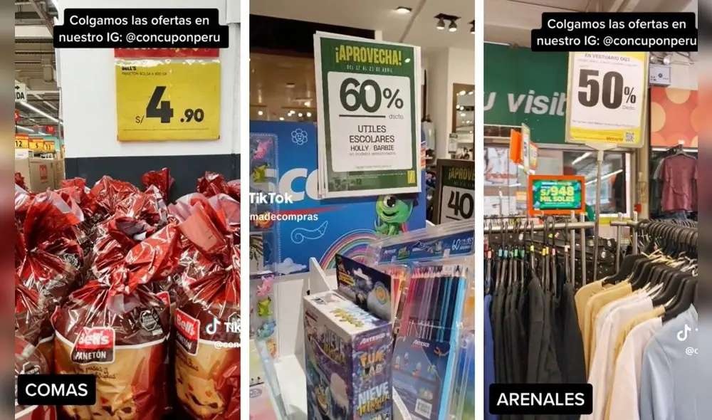 Conoce las principales ofertas de supermercados a precios bajos. Entérate dónde conseguirlas. Foto: composición LR/TikTok/Concupón/mamádecompras