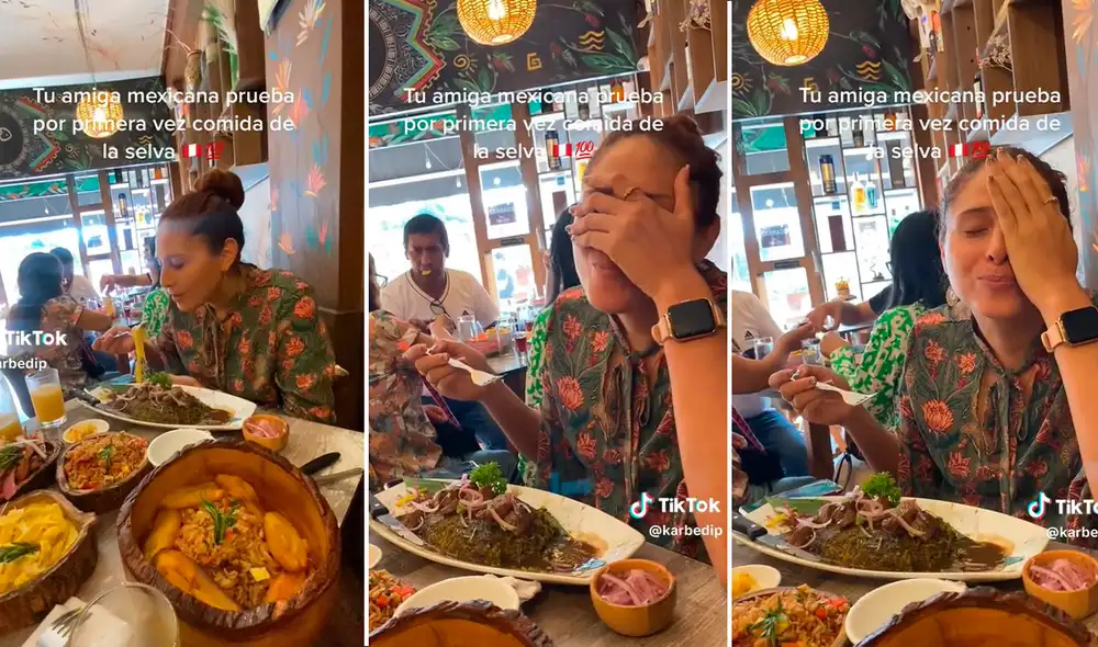 Reacción de la joven extranjera causó furor en redes sociales. Foto: composición LR / capturas de TikTok / @karbedip