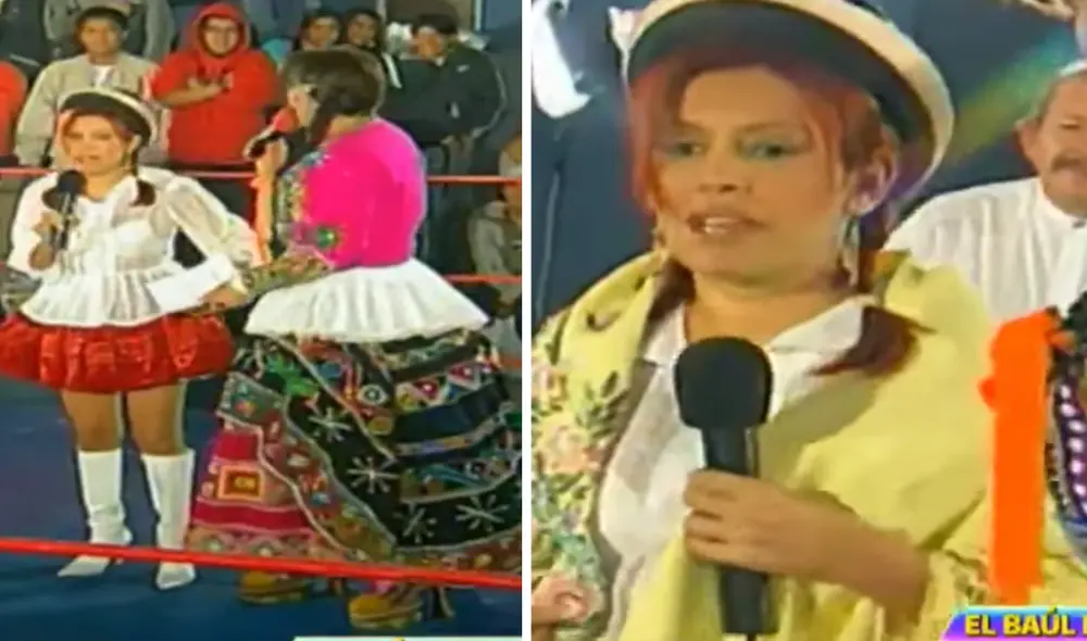 Magaly Medina usó polleras para recibir a las 'mamachas' luchadoras en su programa número mil. Foto: composición LR/ATV - Video: ATV