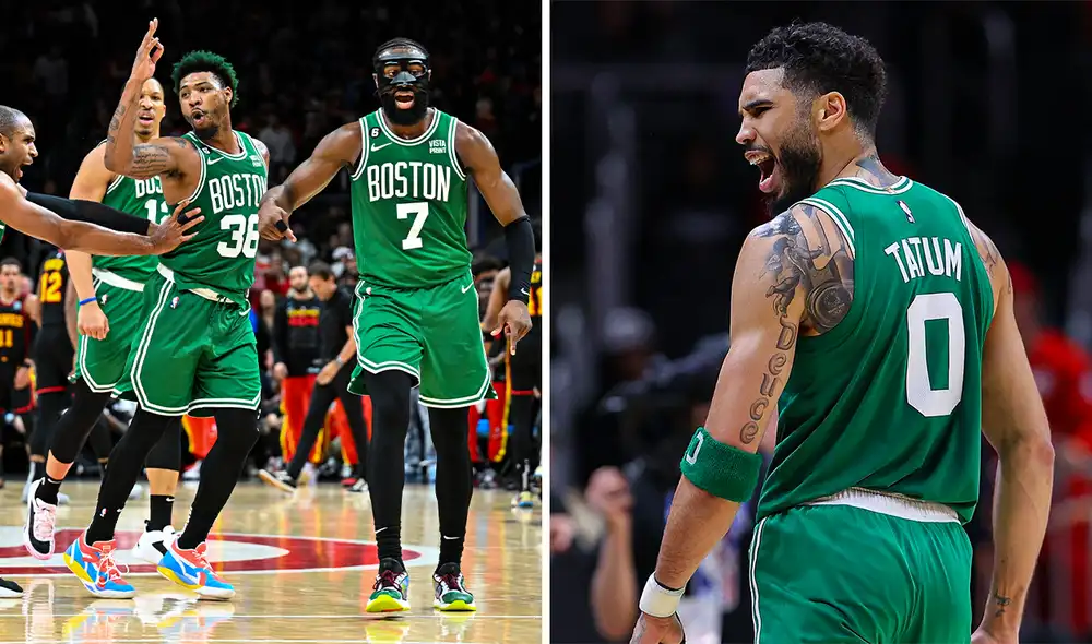 Victoria de los Celtics Boston liderados por Jayson Tatum ante los Atlanta Hawks. Foto: Composición LR/Twitter/celtics Victoria de los Celtics Boston liderados por Jayson Tatum ante los Atlanta Hawks. Foto: Composición LR/Twitter/celtics