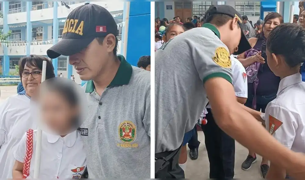 En redes sociales aplaudieron el gesto del policía. Composición LR | Foto: Capturas Chiclayo Denuncia Oficial