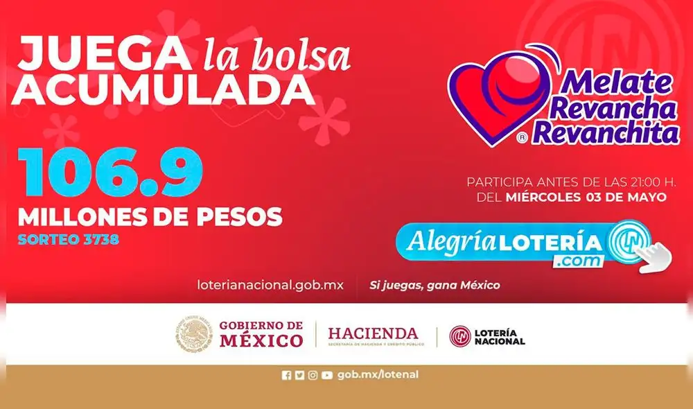 Resultados de Melate, sorteo 3738 de hoy, 3 de mayo EN VIVO. Foto: Lotenal/ Twitter Resultados de Melate, sorteo 3738 de hoy, 3 de mayo EN VIVO. Foto: Lotenal/ Twitter