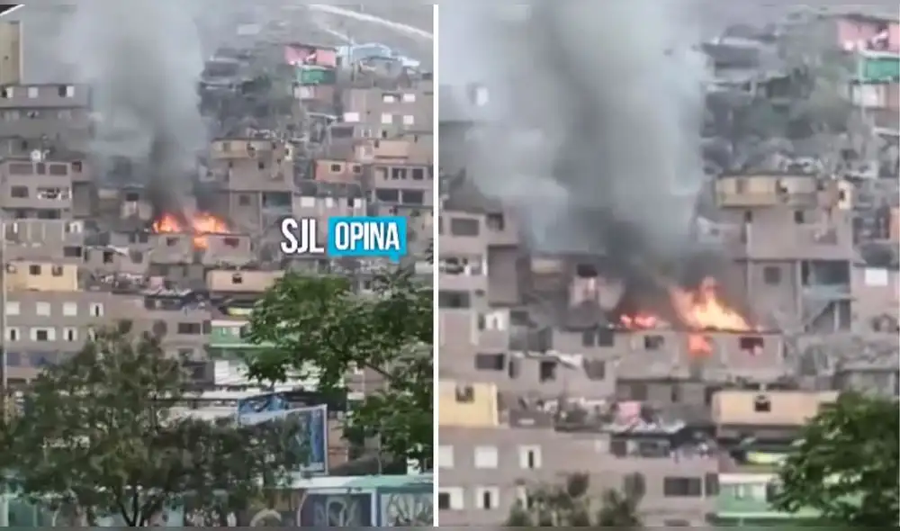 Hasta el momento dos viviendas están siendo afectadas por las llamas. Foto: SJL Opina Hasta el momento dos viviendas están siendo afectadas por las llamas. Foto: SJL Opina
