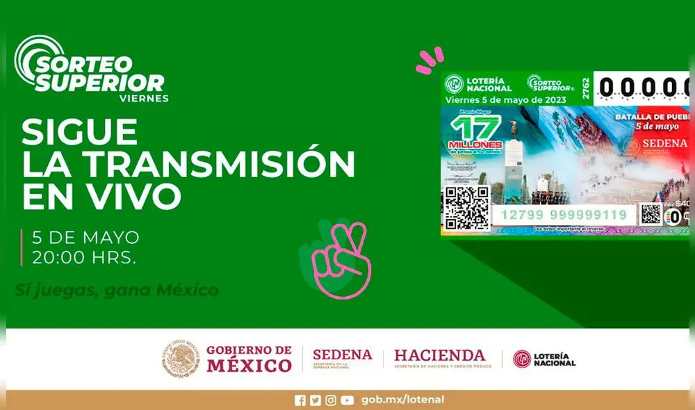 Con el Sorteo Superior de HOY, 5 de mayo, puedes ganar 17 millones de pesos. Foto: Lotería Nacional Con el Sorteo Superior de HOY, 5 de mayo, puedes ganar 17 millones de pesos. Foto: Lotería Nacional