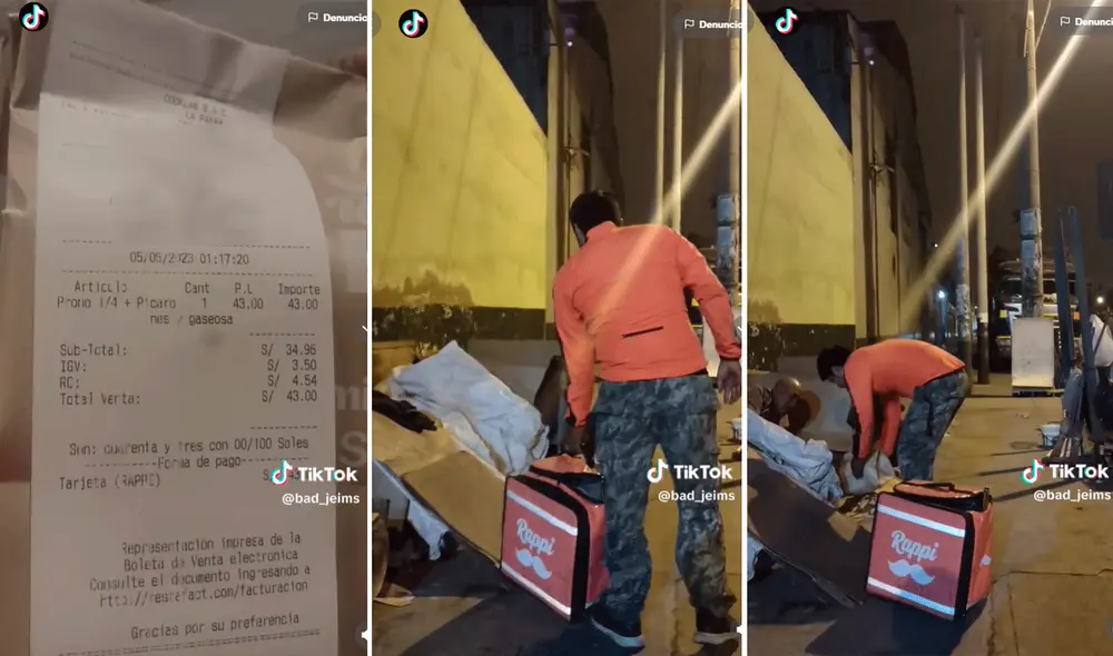 Usuarios en redes aplaudieron el noble gesto del repartidor de Rappi. Foto: composición LR/captura de TikTok/@Bad_jeims