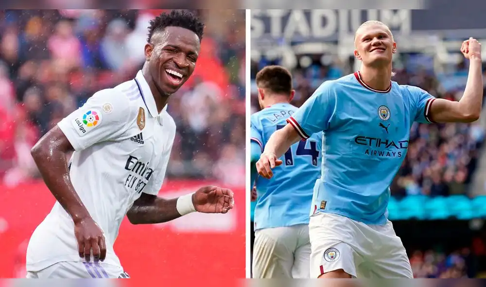 Vinícius Jr. y Erling Haaland son las cartas de gol de Real Madrid y Manchester City, respectivamente. Foto: composición LR/EFE