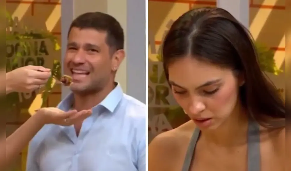 Momento de tensión. Modelo le reclamó a Yaco por no comer su caigua rellena. Foto: composición LR/captura de América TV