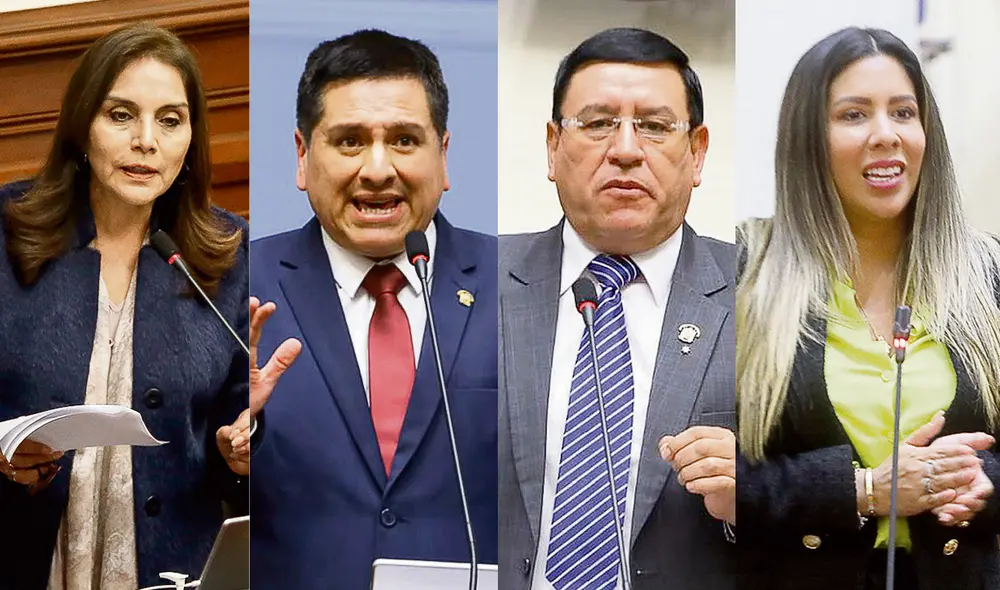 Nueva arremetida. Patricia Juárez (FP), Luis Aragón (AP), Alejandro Soto (APP) y Rosselli Amuruz (AvP), entre los autores de proyectos de reformas para avasallar el sistema electoral. Foto: composición LR