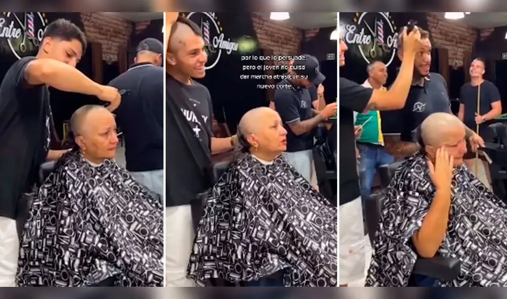 La mujer fue sorprendida por el gesto de los barberos. Foto: composición LR/ TikTok/ @Wapa.pe La mujer fue sorprendida por el gesto de los barberos. Foto: composición LR/ TikTok/ @Wapa.pe