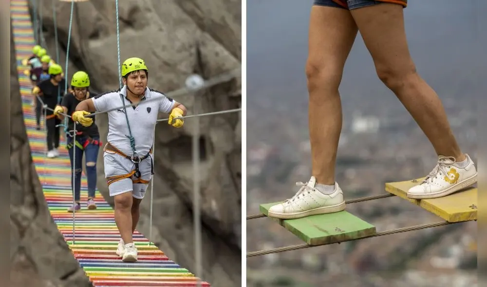 Lomas El Mirador es un puente colgante extremo muy recurrido en San Juan de Lurigancho. Foto: composición LR/Andina/Buena Pepa