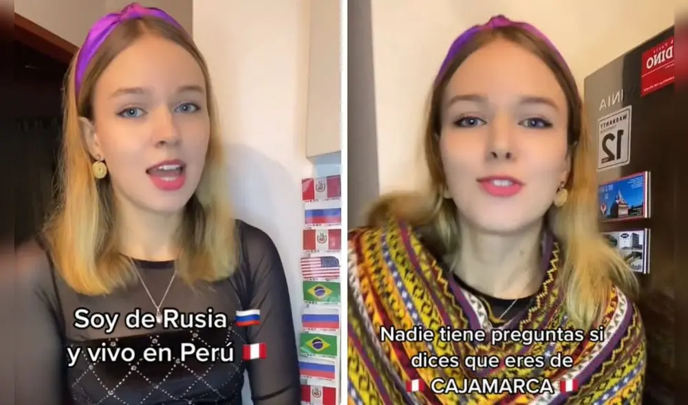 Rusa se hace pasar por cajamarquina para que no le cobren mucho viviendo en Perú. Foto: composición LR/captura de TikTok/irina.rusa