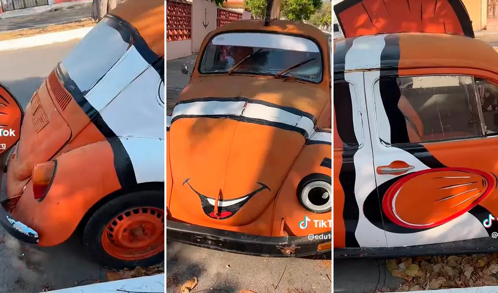 La paleta de colores y la implementación de aletas fue lo más llamativo de este auto. Foto: composición LR / capturas de TikTok / @edu15__g