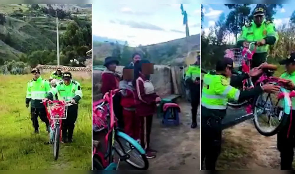 Efectivos de la PNP obsequiaron una bicicleta como incentivo a la menor. Foto y video: PNP