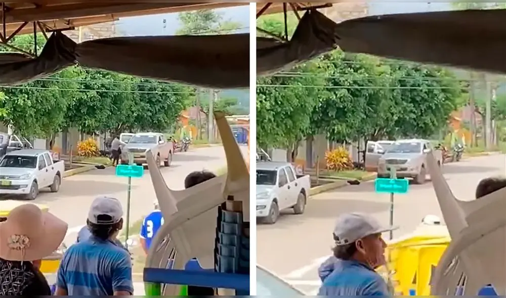 Los testigos grabaron a los hampones saliendo del banco. Foto: composición LR/Capturas Radio Ayabaca
