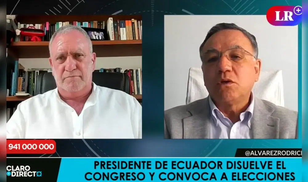Augusto Álvarez Rodrich dialogó con un especialista sobre la disolución de la asamblea en Ecuador. Foto: captura/Claro y directo - Video: Claro y directo