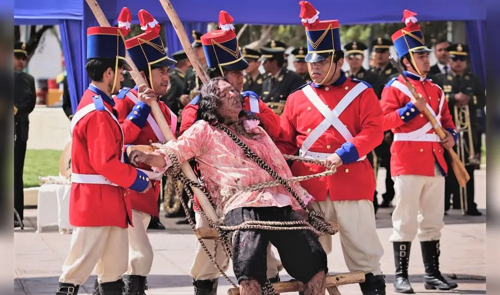 Parte del ajusticiamiento de Túpac Amaru II, representado por el actor Ericson Gárate Cjuno. Foto: Difusión. Parte del ajusticiamiento de Túpac Amaru II, representado por el actor Ericson Gárate Cjuno. Foto: Difusión.