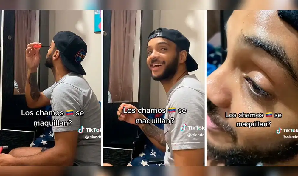 El joven deslumbró a su pareja con su habilidad para usar rímel. Foto: composición LR/captura/@.siander/TikTok