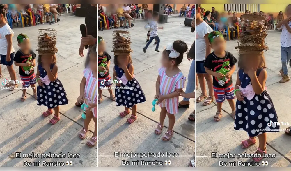 La ganadora de los peinados locos traía pollos en la cabeza. Foto y video: @aldojrcomandohg1.