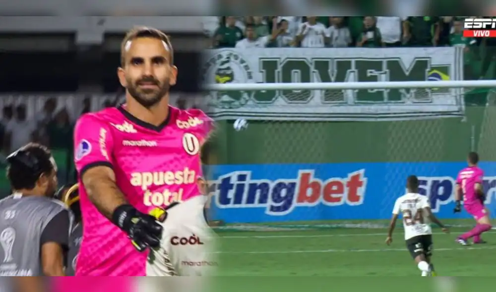 José Carvallo estaba fuera de su arco y fue sorprendido con un golazo en la derrota ante Goiás. Foto: composición/captura ESPN