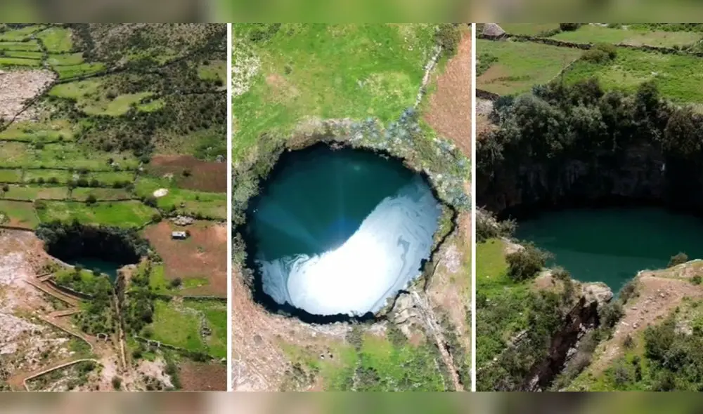 Normalmente esta clase de cenotes se encuentran en el país de México, en la península de Yucatán, por eso fue tan sorprendente encontrar uno en Ayacucho. Foto: Composición La República/@maxcq20/TikTok