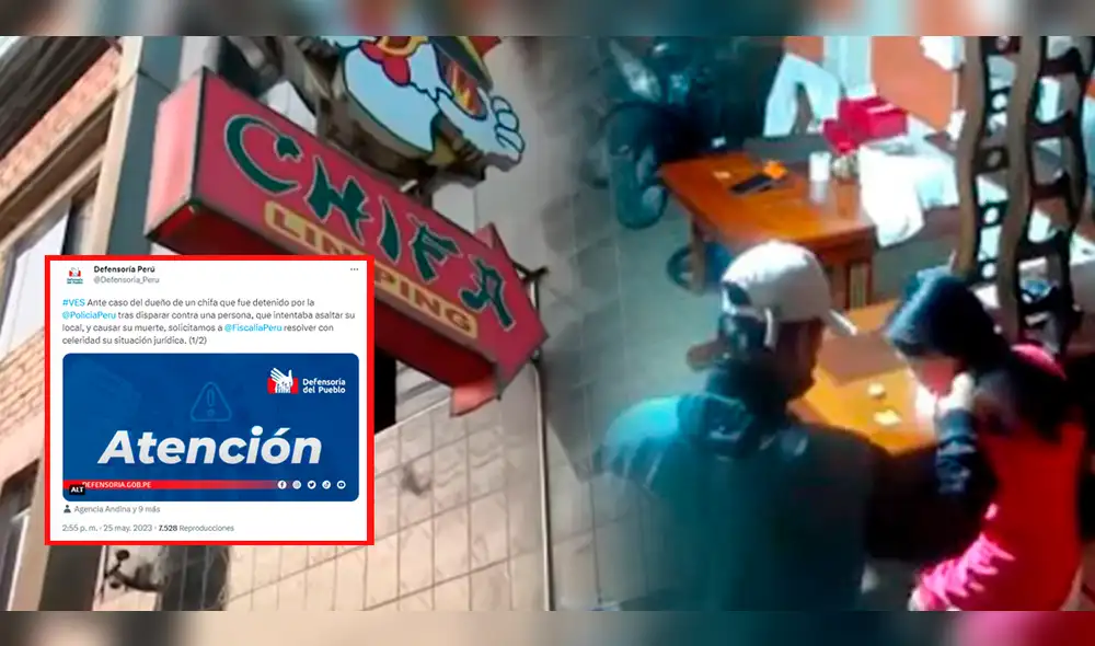 Vecinos de Villa El Salvador llegaron a las inmediaciones de la comisaría para exigir la liberación del empresario. Foto: composición LR / ATV / Twitter / Defensoría del Pueblo