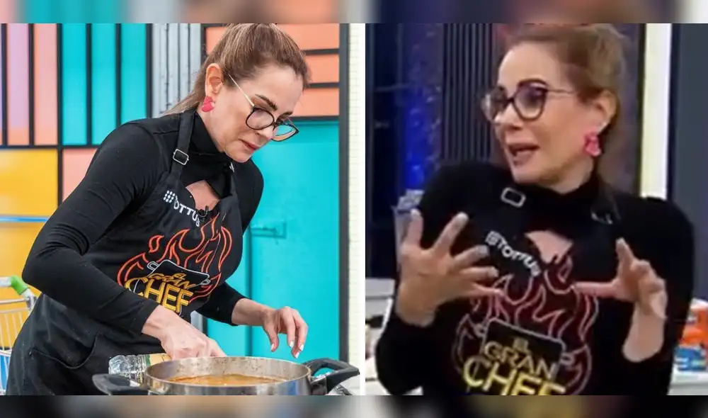 Karina Calmet mantuvo la calma y decidió continuar tras sufrir quemadura. Foto: composición LR/Instagram/El gran chef famosos/Latina - Video: Latina
