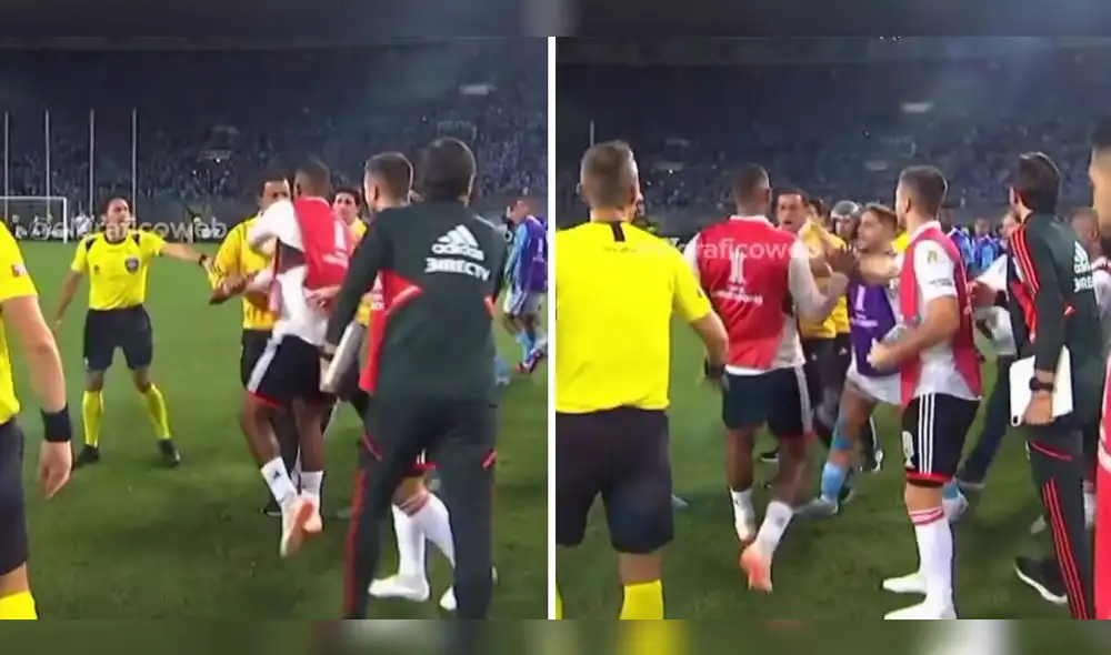 Los jugadores de ambos equipos tuvieron una gresca al final del partido. Foto: composición/captura de El Gráfico Los jugadores de ambos equipos tuvieron una gresca al final del partido. Foto: composición/captura de El Gráfico