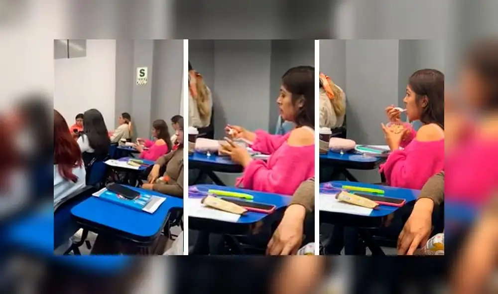 Joven es captada comiendo en clase. Foto: composición LR/ TikTok / Augusto & sparky