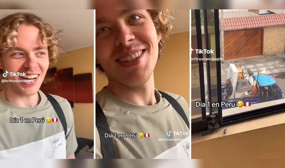 El joven británico se mostró sorprendido al escuchar al ropavejero peruano. Foto: composición LR/captura de TikTok/@Britruviancouple El joven británico se mostró sorprendido al escuchar al ropavejero peruano. Foto: composición LR/captura de TikTok/@Britruviancouple