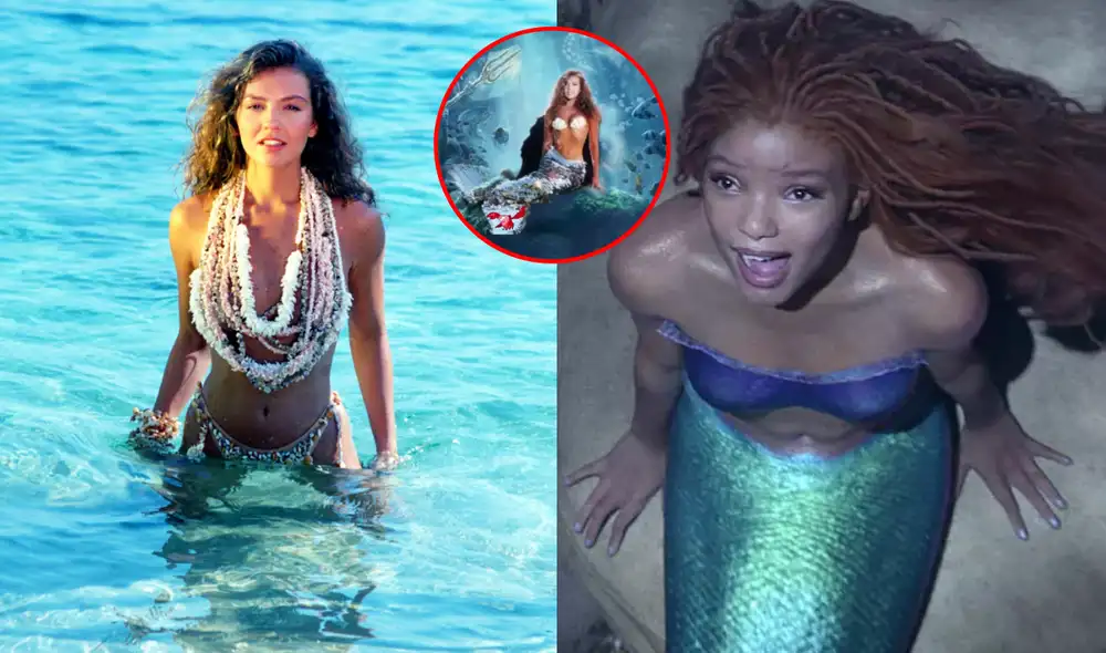 Fans de Thalía recuerdan icónica escena de la serie "Marimar" y la comparan con la película "La Sirenita". Foto: composición LR/difusión/TikTok - Video: Instagram