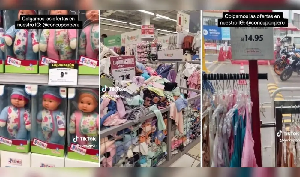Aprovecha las ofertas de prendas de vestir y juguetes en supermercados a precios de remate. Entérate dónde comprar. Foto: composición LR/captura de TikTok/Concupón