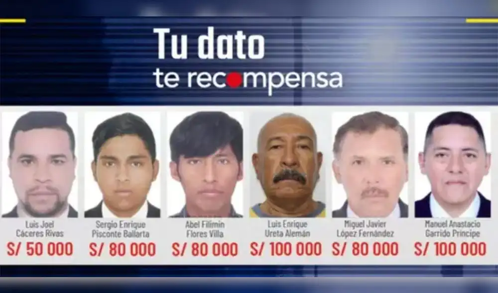 Lista de los más buscados elaborada por el Ministerio del Interior. Foto captura del Programa de Recompensas.