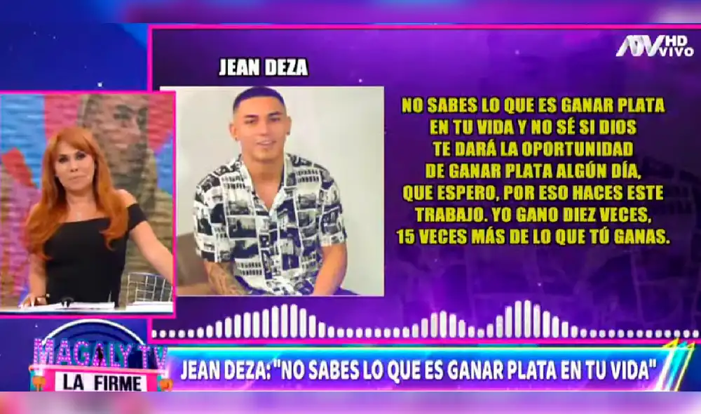 Jean Deza se portó faltoso con reportera de "Magaly TV, la firme". Foto: captura de ATV Jean Deza se portó faltoso con reportera de "Magaly TV, la firme". Foto: captura de ATV