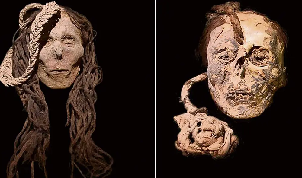 Sosperitos. Cabezas de dos momias halladas en la zona arqueológica peruana de Cahuachi, Ica, convertidas en trofeos divinos. Foto: difusión Sosperitos. Cabezas de dos momias halladas en la zona arqueológica peruana de Cahuachi, Ica, convertidas en trofeos divinos. Foto: difusión