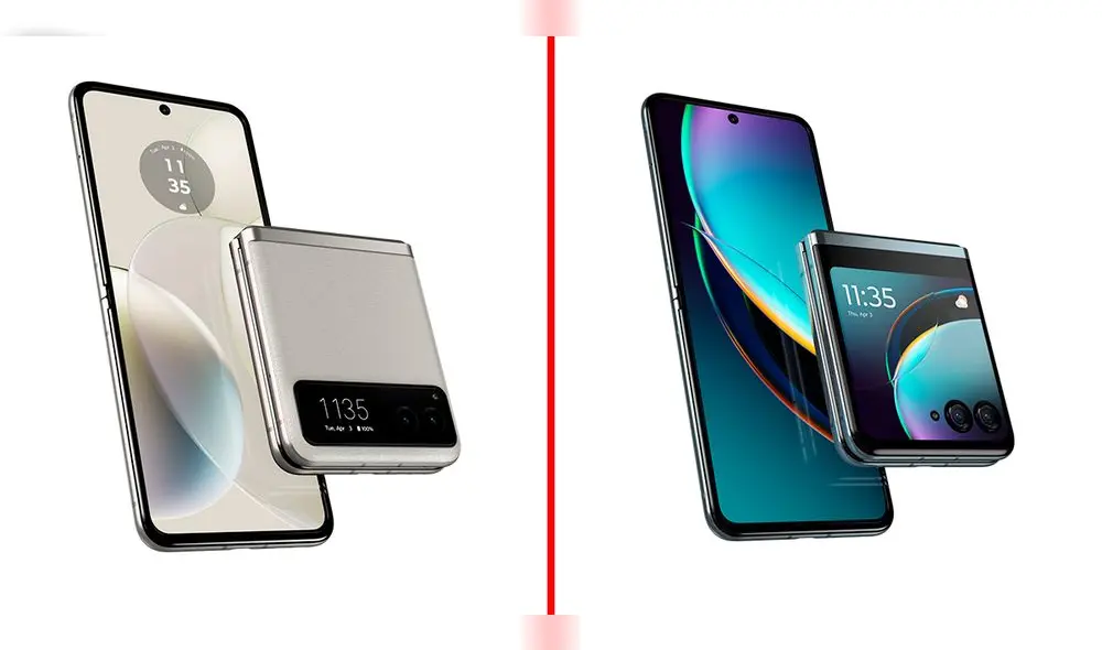 Los dispositivos fueron anunciados desde Nueva York. Al lado Izquierdo se aprecia el Razr 40 y a su lado el 40 Ultra. Foto: vomposición LR/Motorola