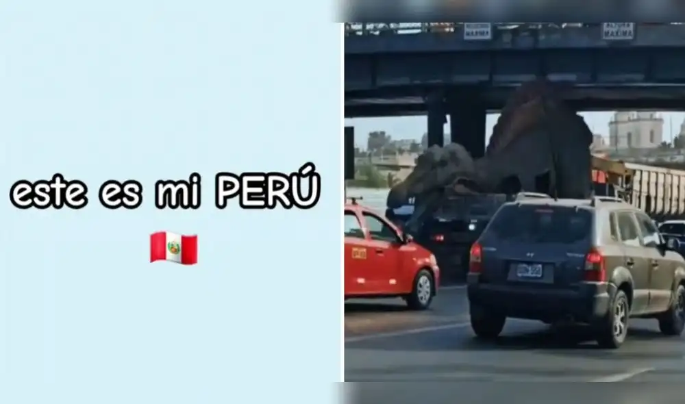 El video viral del dinosaurio atrapado en el puente Acho inicia con el icónico "Este es mi Perú". Foto: composición LR/omarcuba16/TikTok