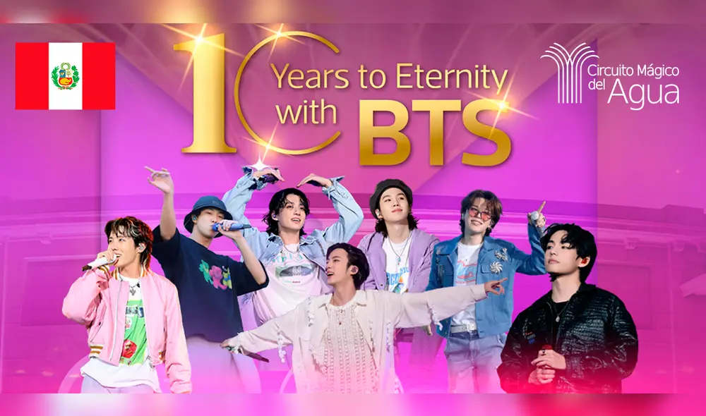 Fans de BTS en Perú organizaron actividades por los 10 años del debut de Bangtan. Foto: composición LR/Facebook/Circuito Mágico del Agua