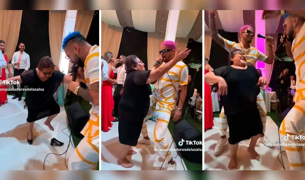 La adulta mayor se mostró emocionada al bailar las canciones de salsa. Foto: composición LR/captura de TikTok/@ConquistadoresDeLaSalsa