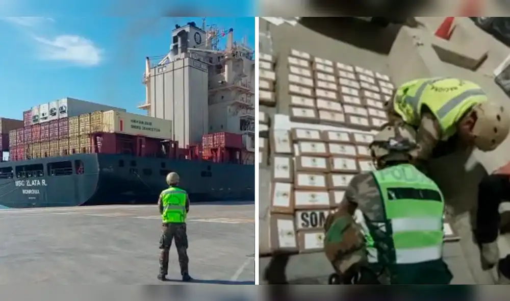 la embarcación tenía la bandera de Libia, país ubicado en África. Además, los paquetes tenían el logo impreso de la marca de autos Ferrari.  Foto: composición LR / PNP / PNP. Video: Policía