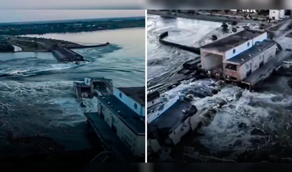 Imágenes del accidente de la presa de Nova Kajovka. Foto: composición LR/AFP