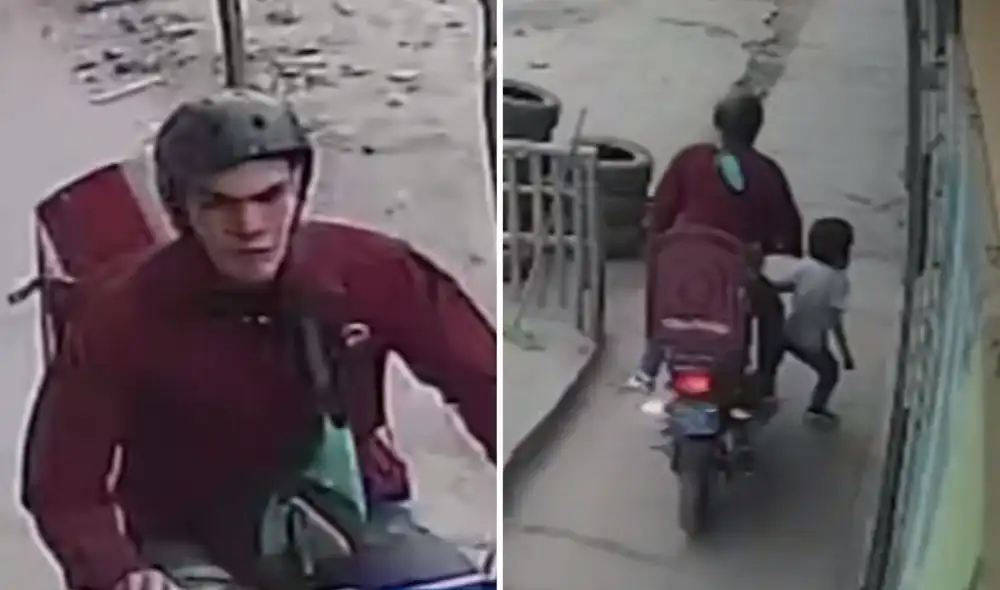 Familiares de la víctima piden ubicar al motociclista, quien presuntamente trabajaría como delivery en una pollería de la zona. Foto: captura de Panamericana TV/composición LR Familiares de la víctima piden ubicar al motociclista, quien presuntamente trabajaría como delivery en una pollería de la zona. Foto: captura de Panamericana TV/composición LR